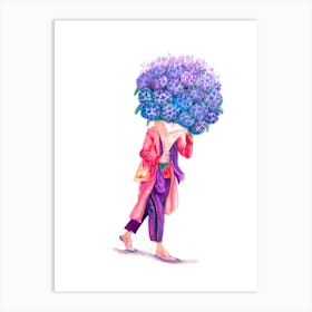 Blue Hydrangeas and Coral Allure  Art Print