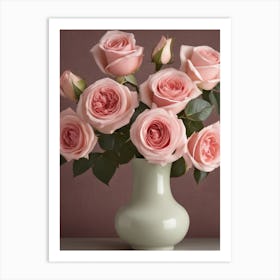 A Vase Of Pink Roses 45 Art Print