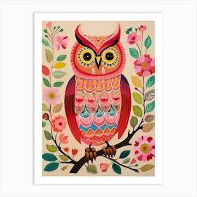 Pink Scandi Eastern Screech Owl 4 Art Print