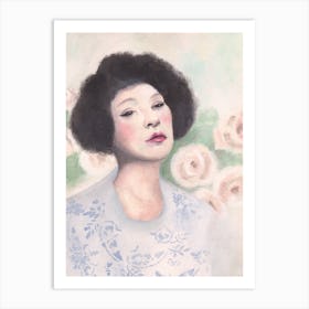 Woman With Pastel Flowers Art Print