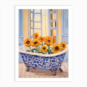 A Bathtube Full Of Sunflower In A Bathroom 3 Art Print