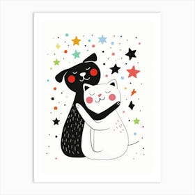 Cat And Dog Hugging 2 Art Print