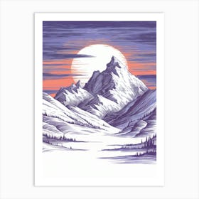 Snowy Mountain Landscape Art Print