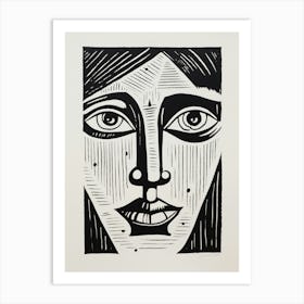 Linocut Portrait Of A Face Art Print