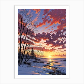 Sunset In The Snow Art Print