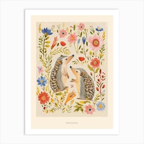 Folksy Floral Animal Drawing Hedgehog Poster Art Print