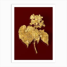 Vintage African Hemp Botanical in Gold on Red n.0346 Art Print