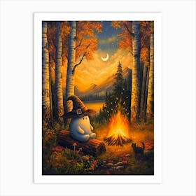 Owl By The Campfire Art Print