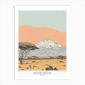 Mount Kenya Color Line Drawing 8 Poster Art Print