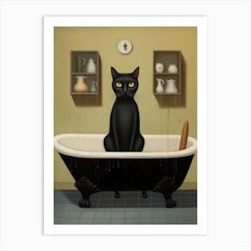 Black Cat In Bathtub Art Print