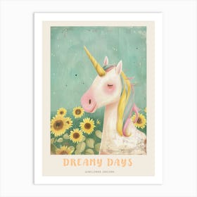 Relaxed Pastel Unicorn In A Sunflower Field Poster Art Print