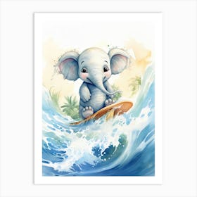 Elephant Painting Surfing Watercolour 4 Art Print