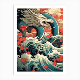 Dragon Animal Drawing In The Style Of Ukiyo E 1 Art Print