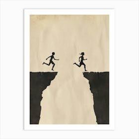 Two People Running Over A Cliff Art Print