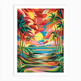 Sunset With Palm Trees Art Print