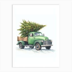 Green Truck And Christmas Tree Art Print