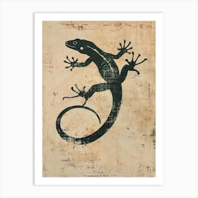 Forest Green Moorish Gecko Lizard Block Print 3 Art Print