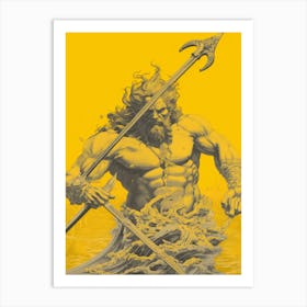  A Drawing Of Poseidon With Trident Silk Screen 3 Art Print