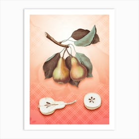 Pear Vintage Botanical in Peach Fuzz Tartan Plaid Pattern n.0169 Art Print
