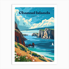 Channel Islands Europe Hiking Travel Art Illustration Art Print