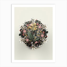 Vintage Water Canna Flower Wreath on Ivory White n.1767 Art Print