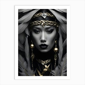 Fashionista Woman With Feathers Art Print