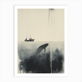 A Watercolor Painting Of A Whale With A Long, White Spout Dripping, In The Ocean Art Print