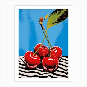 Cherries Retro Checkerboard Inspired Art Print