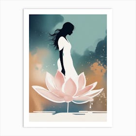 Lotus Flower and Women Silhouette Art Print