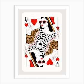 Queen Of Hearts - Roses and Cigarettes - Red and gold Leopard Art Print