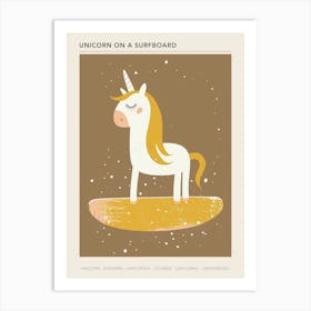 Unicorn On A Surfboard Muted Pastels 2 Poster Art Print