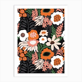 Paper Cut And Doodle Floral Collage Green Red White Black Art Print