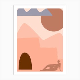 Sand Dunes. Woman and Desert - boho travel pastel vector minimalist Art Print