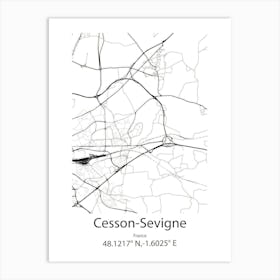 Cesson Sevigne,France Minimalist Map Art Print