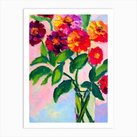 Zinnia Floral Print Abstract Block Colour Flower Art Print