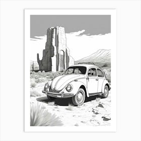 Volkswagen Beetle Desert Drawing 6 Art Print