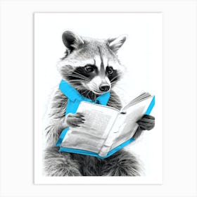 Pink Raccoon Reading A Blue Book 1 Art Print