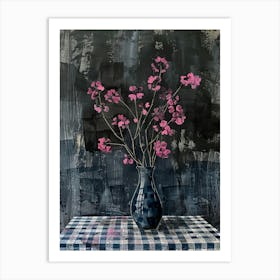 Pink Flowers In A Blue Vase Art Print