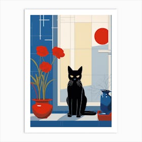 Black Cat On Window Sill Art Print