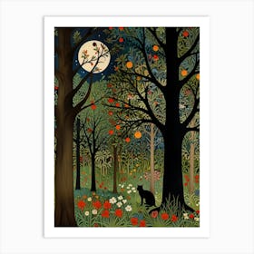 Cat In The Forest Style William Morris 8 Art Print