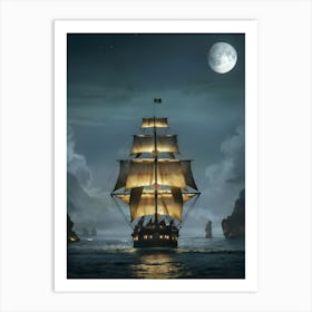 Pirate Ship At Night 2 Art Print