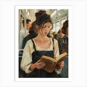 Reading On A Train Art Print