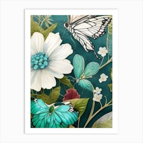 Butterflies And Flowers 4 Art Print