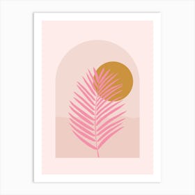 Palm Leaf Sun And Ocean Pink Art Print