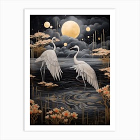 Crane 4 Gold Detail Painting Art Print