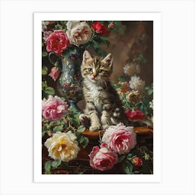 Kitten With The Peonies Rococo Painting Inspired Art Print