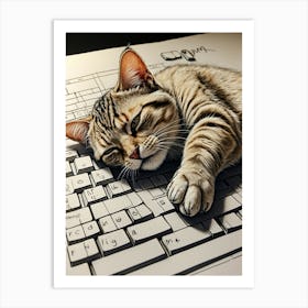 Cat Sleeping On A Keyboard Art Print