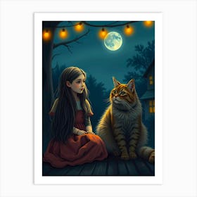 Girl And A Cat 1 Art Print