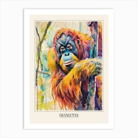 Orangutan Colourful Watercolour 2 Poster Art Print