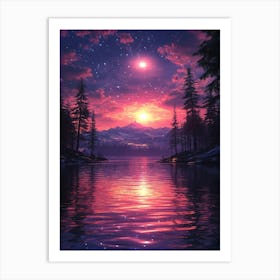 Night Sky Over Lake 19 Art Print